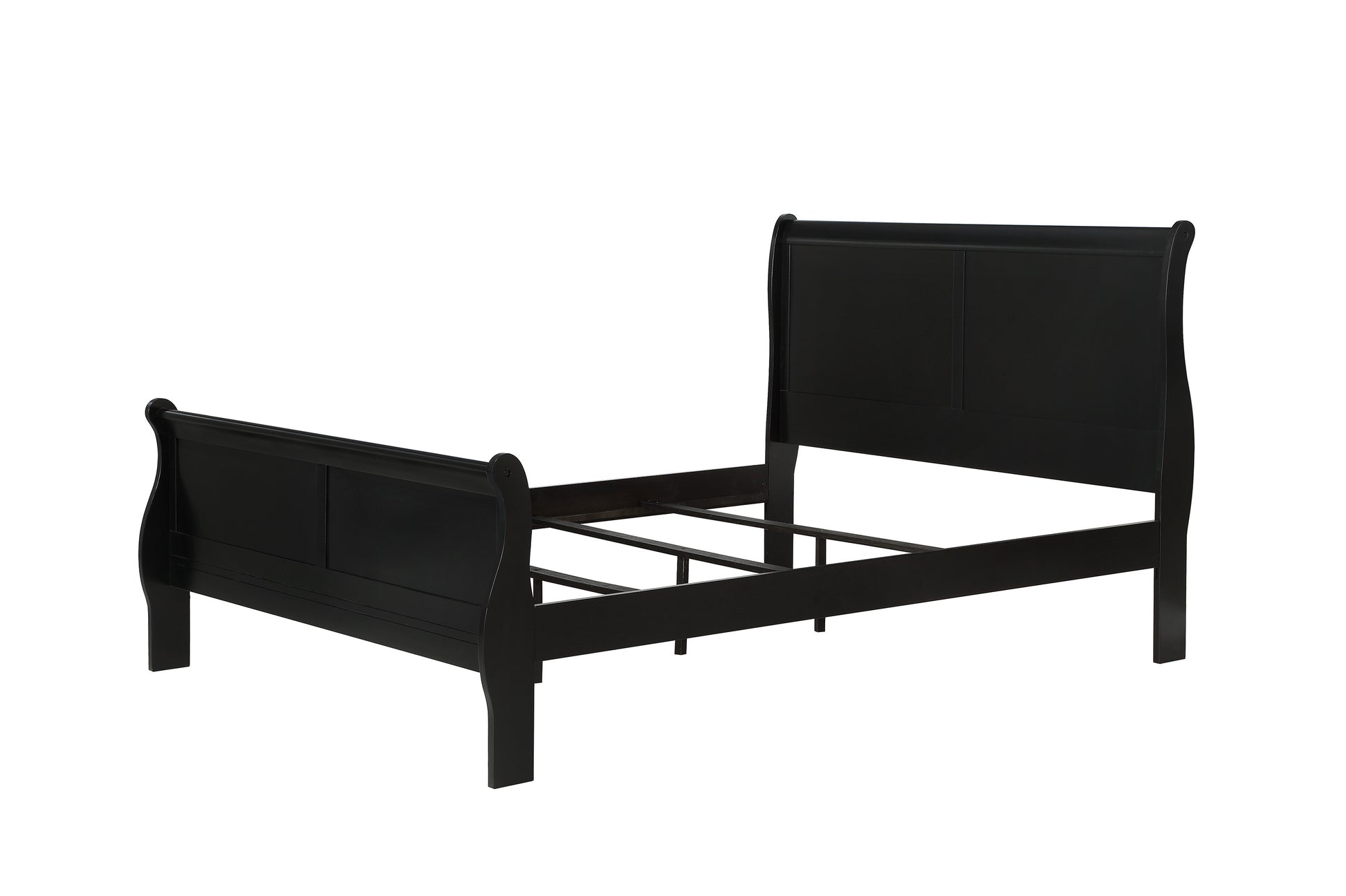 Queen Size Panel Sleigh Bed - Black Solid Wood for Bedroom