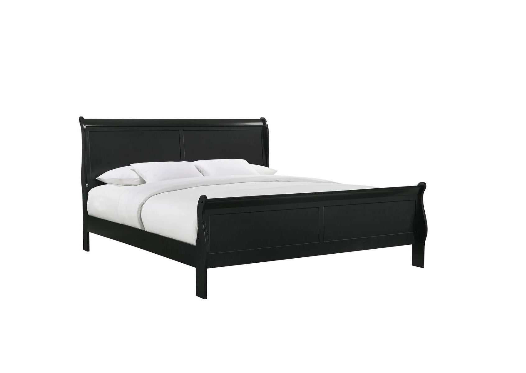 Queen Size Panel Sleigh Bed - Black Solid Wood for Bedroom