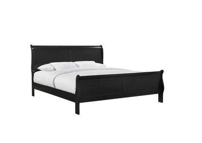 Queen Size Panel Sleigh Bed - Black Solid Wood for Bedroom