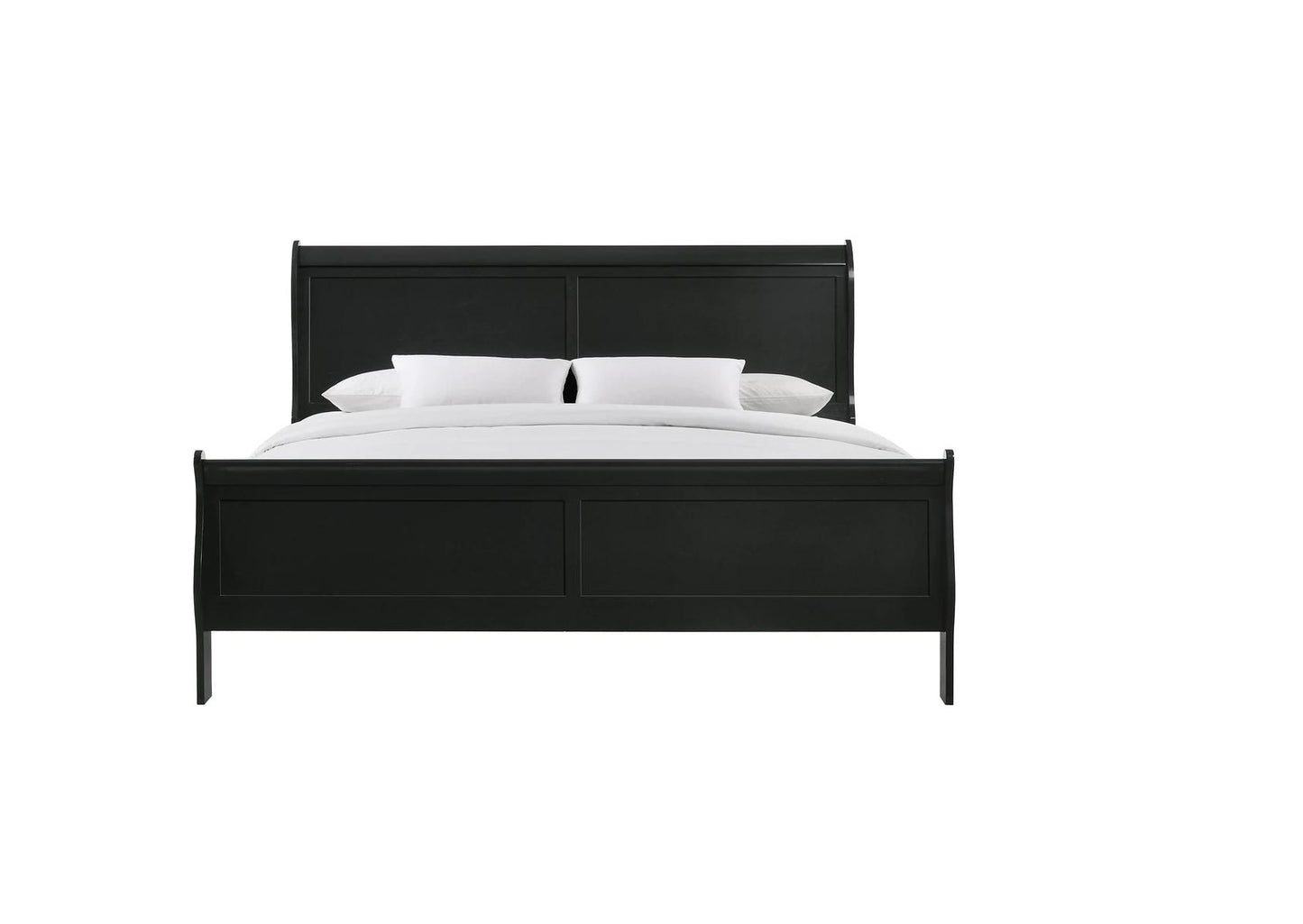 Queen Size Panel Sleigh Bed - Black Solid Wood for Bedroom