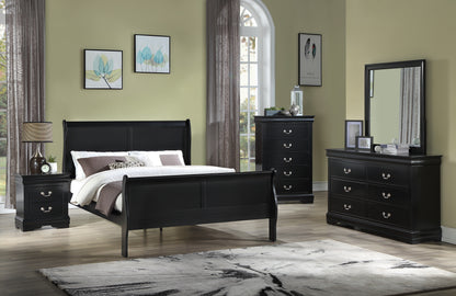Queen Size Panel Sleigh Bed - Black Solid Wood for Bedroom