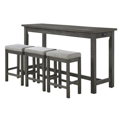 Gray Rectangular Counter Height Dining Table with 3 Stools