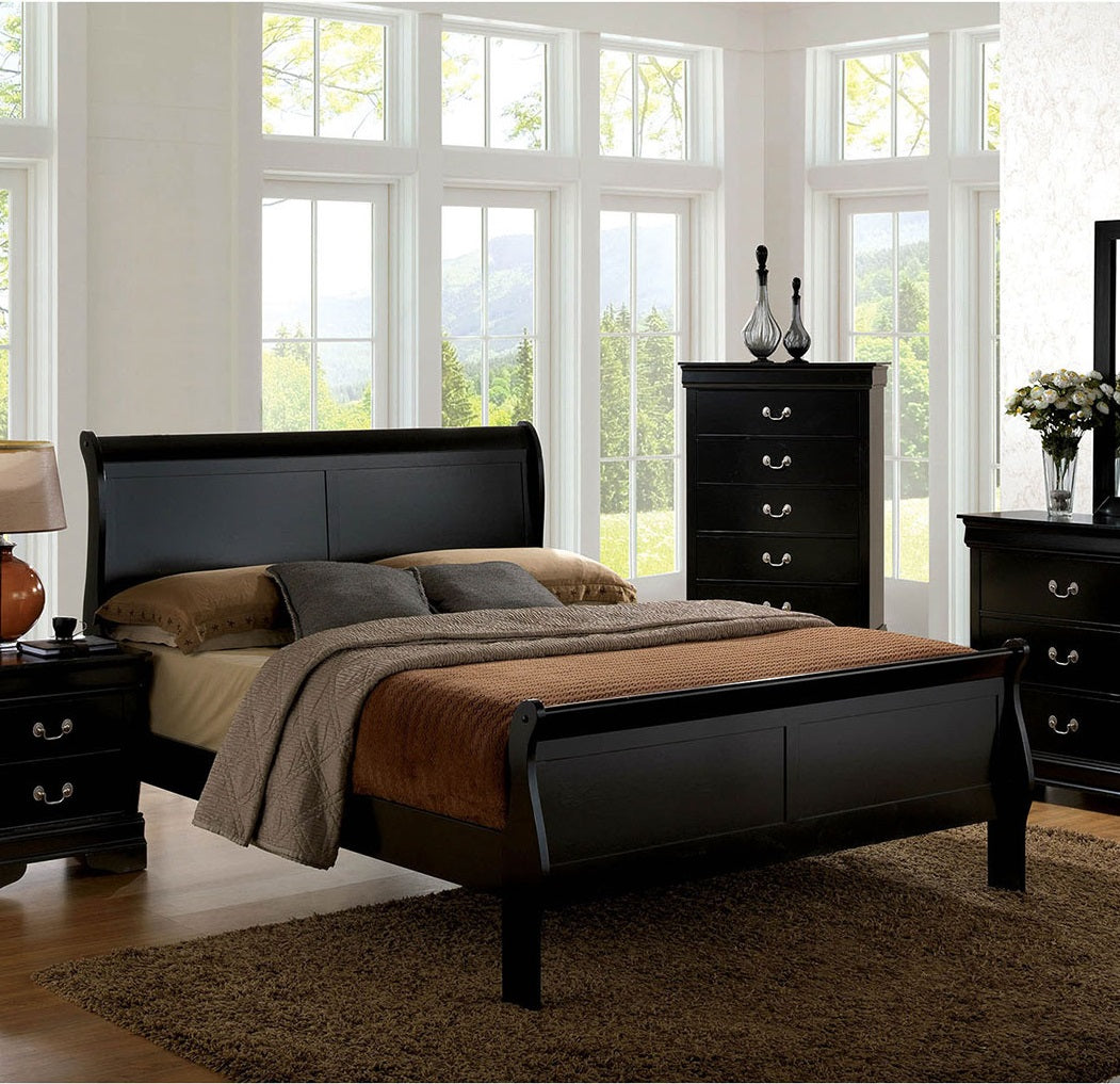 Queen Size Black Sleigh Bed - Contemporary Style