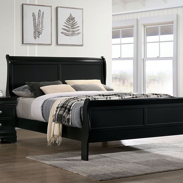 Queen Size Black Sleigh Bed - Contemporary Style