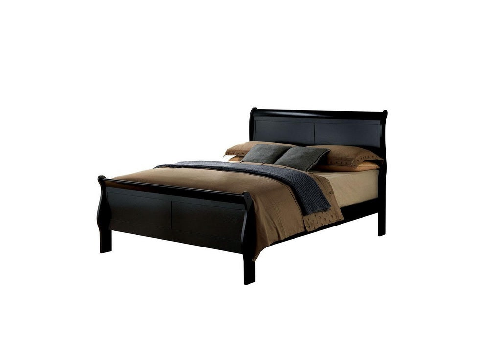 Queen Size Black Sleigh Bed - Contemporary Style
