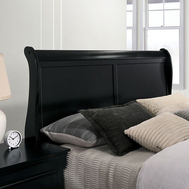 Queen Size Black Sleigh Bed - Contemporary Style