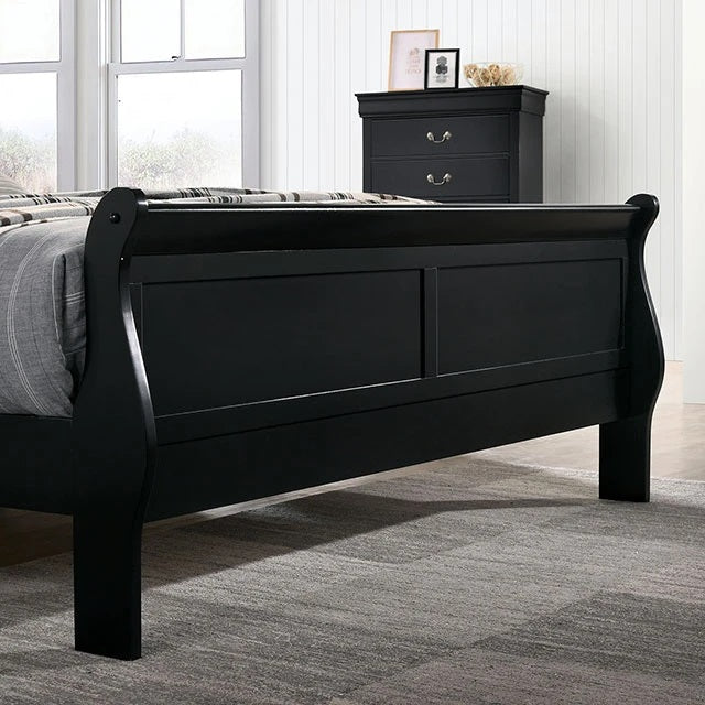 Queen Size Black Sleigh Bed - Contemporary Style