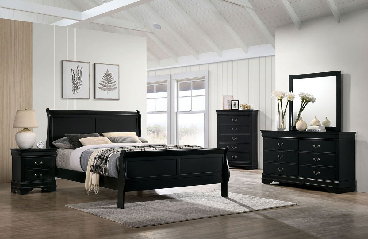 Queen Size Black Sleigh Bed - Contemporary Style