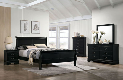 Queen Size Black Sleigh Bed - Contemporary Style