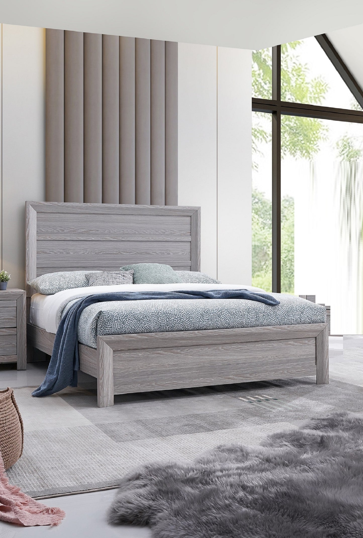 Gray Wood Queen Panel Bed - Rustic Headboard