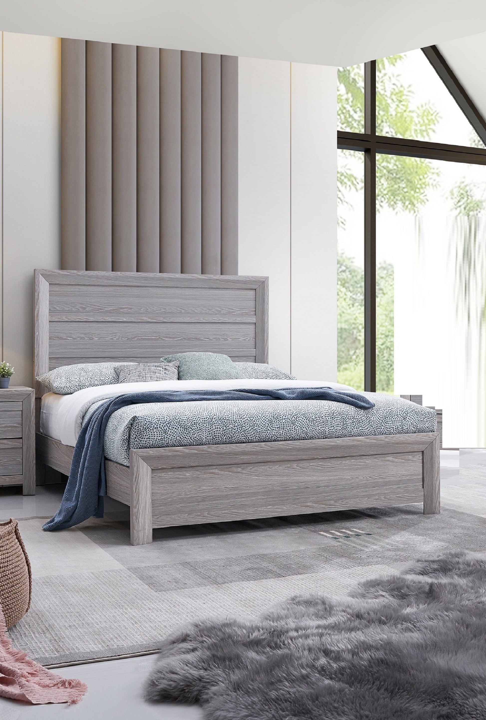Gray Wood Queen Panel Bed - Rustic Headboard