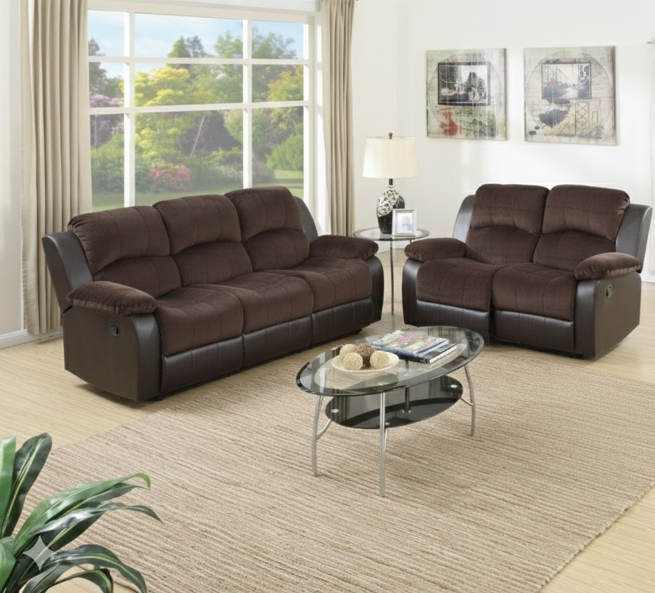 Modern 2pc Living Room Set 1x Sofa 1x Loveseat Pillow Armrest Cushion Backrest Faux Leather Upholstery Chocolate Finish Primary Living Room Furniture