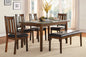 Espresso Finish 6pc Dining Set Tabe Bench and 4 Chairs Set Black Faux Leather Upholstered Seat Dining Kitchen Set Wooden Furniture