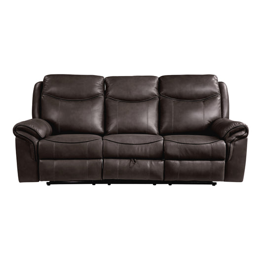 Dark Brown 1pc Double Reclining Sofa w/ Drop Down Cup Holders, Power Outlets USB Ports Hidden Drawer Faux Leather Upholstery Comfortable Sofa Living Room Furniture