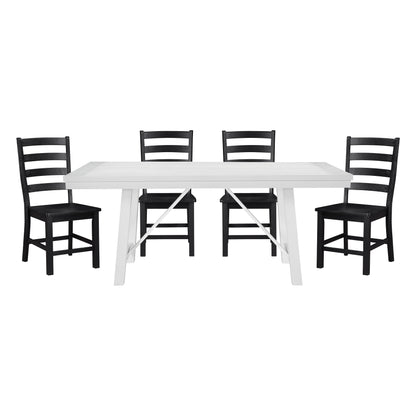 Modern Contemporary Black White 5pc Dining Set Table and 4 Side Chairs Set Wooden Kitchen Dining Furniture Casual Style