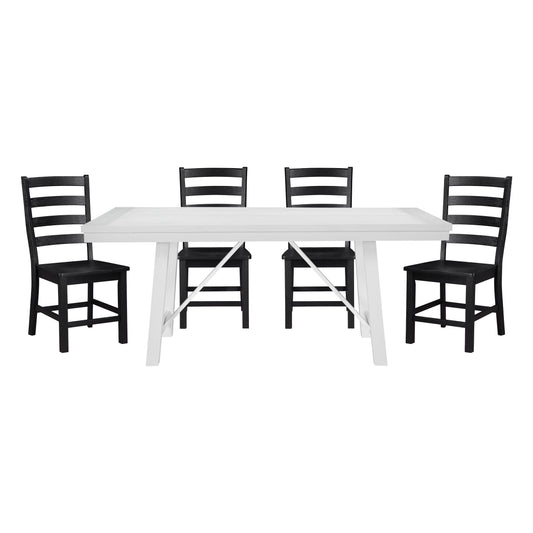Modern Contemporary Black White 5pc Dining Set Table and 4 Side Chairs Set Wooden Kitchen Dining Furniture Casual Style