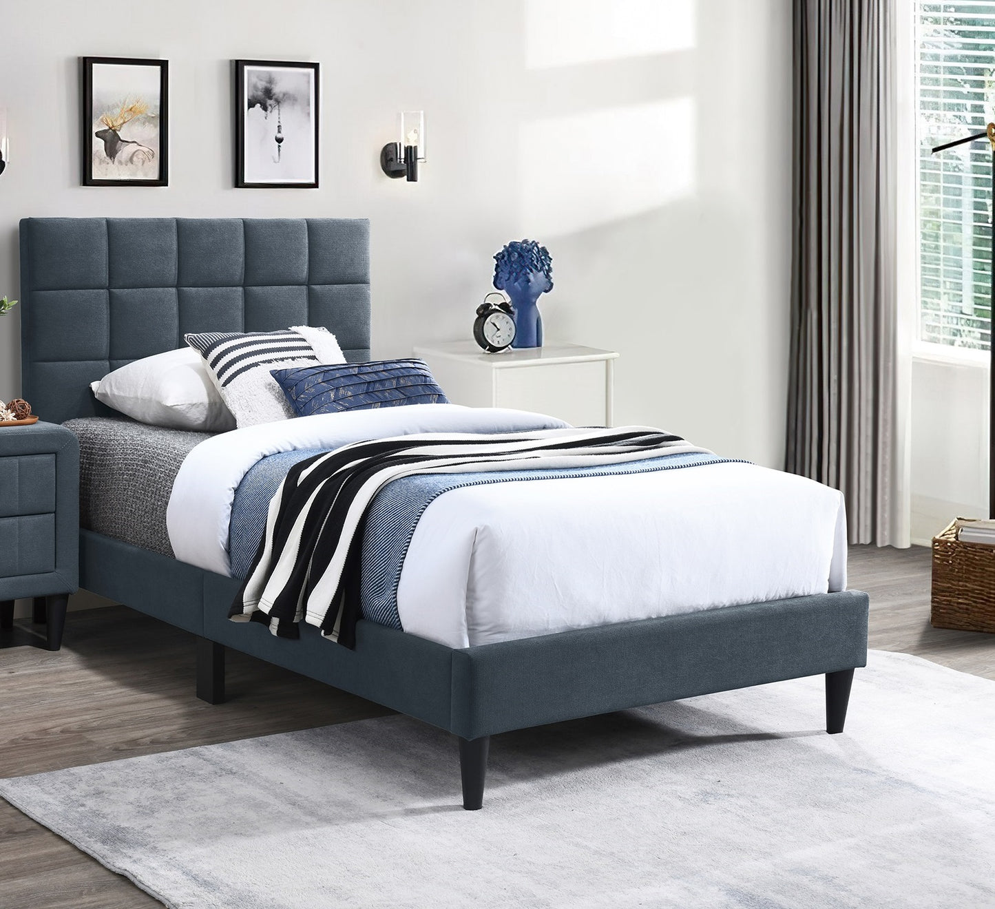 Luxurious Bed 1pc Full Size Biscuit Tufting And Adjustable Headboard Charcoal Finish Bedroom Furniture