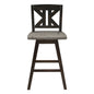 Counter Height Chairs Set of 2, Black Gray 360-degree Swivel Chair Solid Rubberwood Kitchen Dining Furniture, Divided X-Back