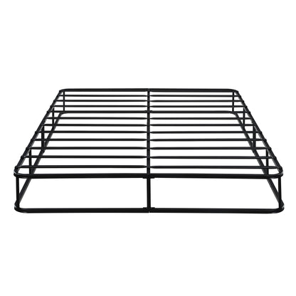 Full Mattress Foundation 1pc Black Metal Frame with Textured Fabric Cover