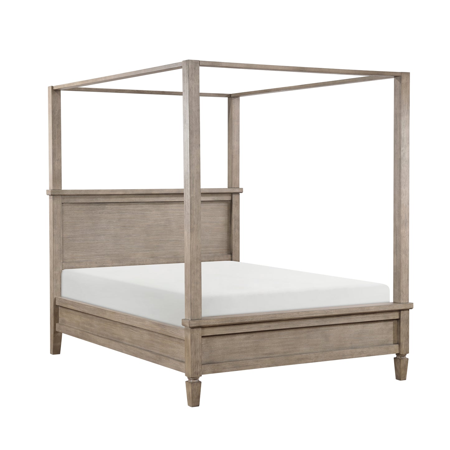 Gray Oak Finish Platform Queen Canopy Bed 1pc Durable Wooden Bedroom Furniture Poster Bed