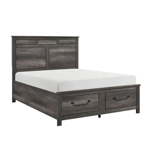 1pc Gray Finish Queen Platform Bed with Footboard Storage Wooden Furniture Traditional Design