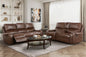 Comfortable Reclining Sofa 2pc Set Brown Faux Leather Upholstered Dual Reclining Sofa Loveseat Nailhead Trim, Power USB Ports, Cupholders, Modern Living Room Furniture