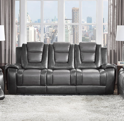 Modern Luxury Sofa Dual Reclining with Center Drop-Down Cup Holders 1pc Formal Living Room Furniture Premium Faux Leather Upholstery Comfortable Two-Tone Gray Finish