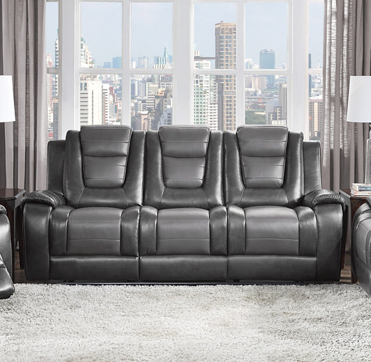Modern Luxury Sofa Dual Reclining with Center Drop-Down Cup Holders 1pc Formal Living Room Furniture Premium Faux Leather Upholstery Comfortable Two-Tone Gray Finish