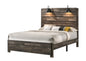 1pc Rustic Style Butcher Block Finish Weathered Brown Finish Queen Size Bed w/ Lamp Wooden Bedroom Furniture