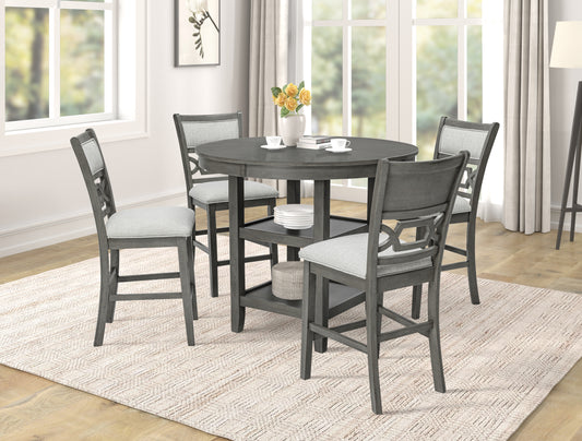 Counter Height Dining 5Pc Pub Height Dining Round Table Set Lower Storage Shelves Dining Room Set Wooden