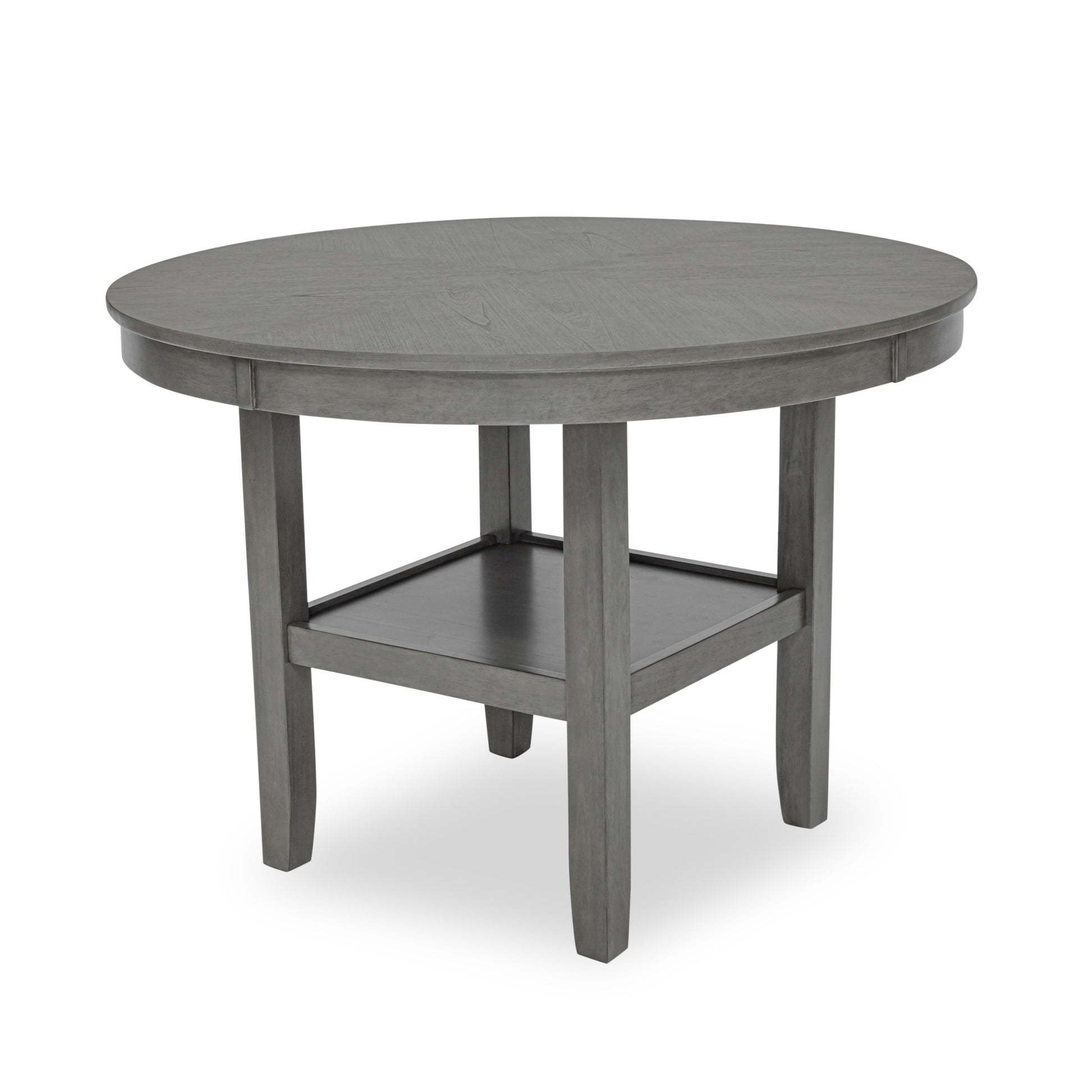 Round 5-Piece Dining Table Set - Gray Rubberwood with Storage