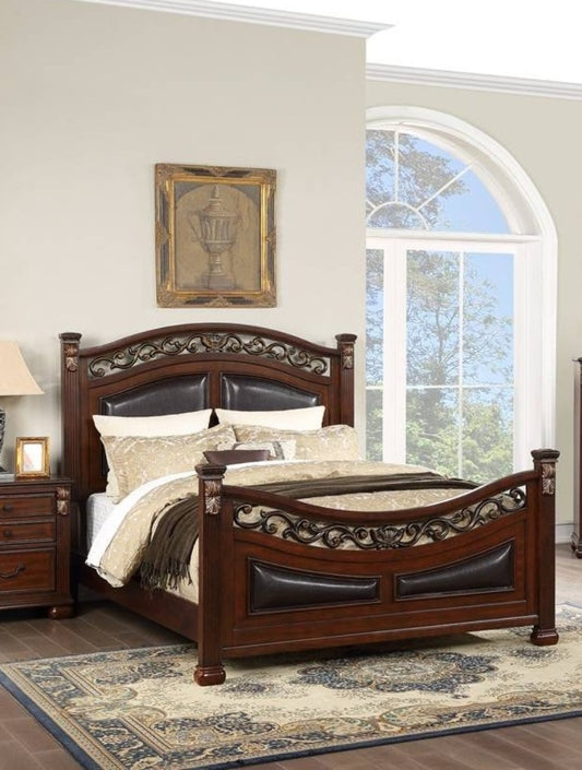 Traditional Style 1pc Queen Size Bed Padded Headboard And Footboard Dark Cherry Finish