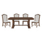 Formal Traditional Dining Set 5pc Table with Extension Leaf and 4 Side Chairs Cherry Finish Fabric Upholstery Nailhead Trim Wooden Furniture