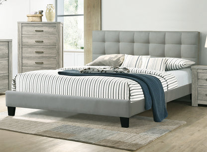 Modern Light Gray Full Size Wood Bed Frame with Tufted Headboard for Bedroom
