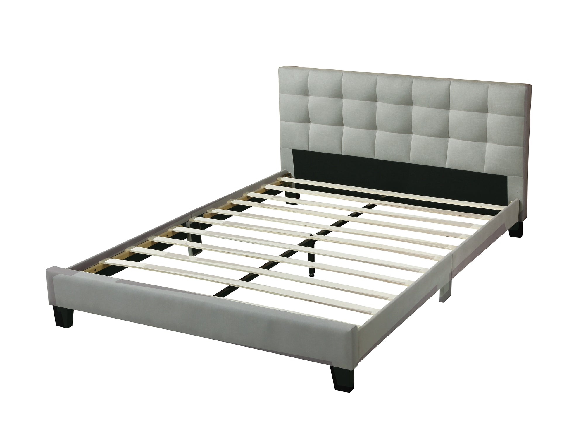 Modern Light Gray Full Size Wood Bed Frame with Tufted Headboard for Bedroom
