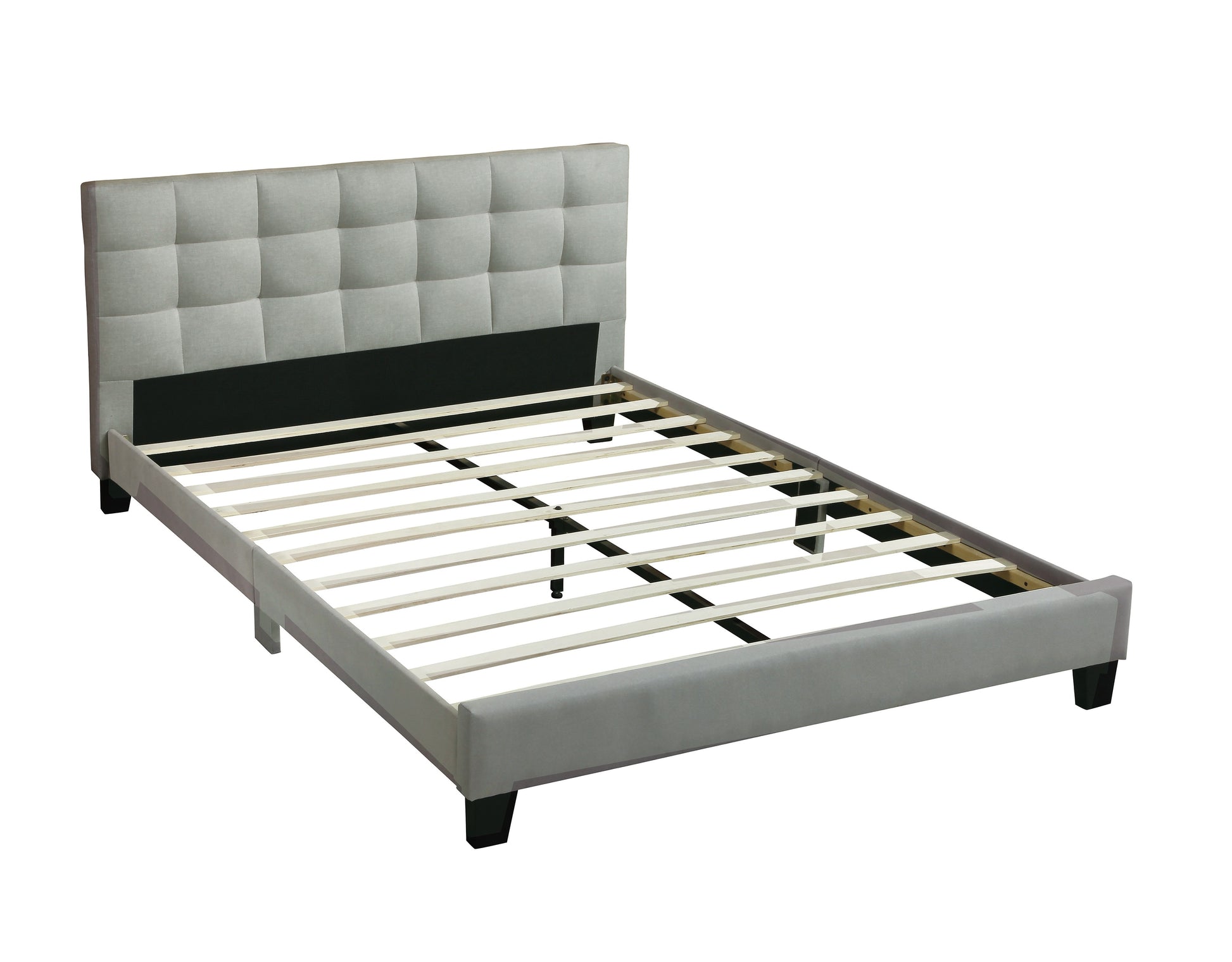 Modern Light Gray Full Size Wood Bed Frame with Tufted Headboard for Bedroom