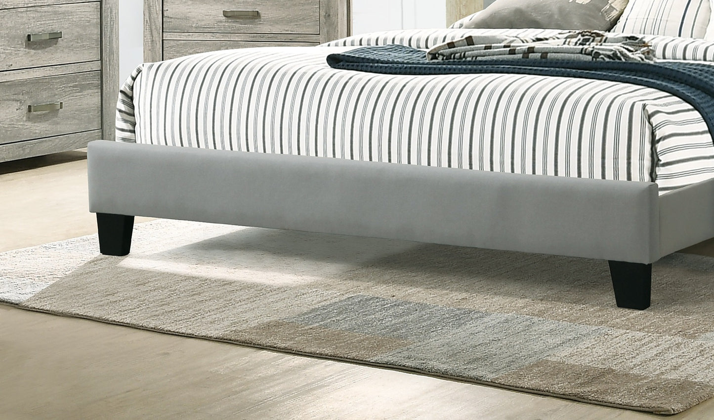Modern Light Gray Full Size Wood Bed Frame with Tufted Headboard for Bedroom