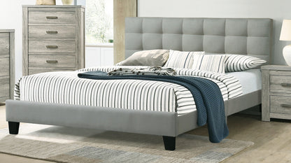 Modern Light Gray Full Size Wood Bed Frame with Tufted Headboard for Bedroom