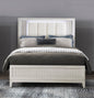 Antique White Finish King Bed with LED Headboard Upholstered Cushion Modern Bedroom Furniture 1pc, Reeded Fronts