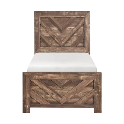 Rustic Brown Finish Contemporary Twin Size Panel Bed Wooden Bedroom Furniture 1pc, Bed in a Box