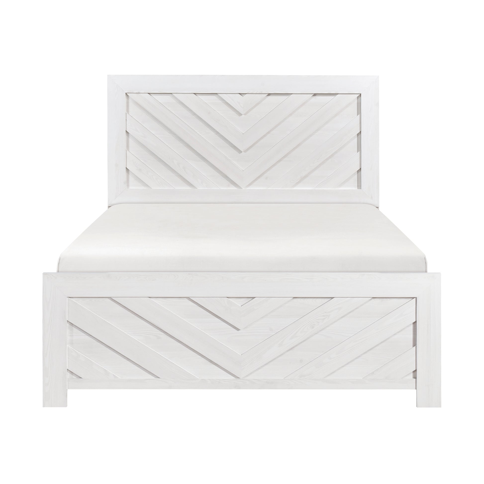 Contemporary White Finish King Size Panel Bed Wooden Bedroom Furniture 1pc, Bed in a Box