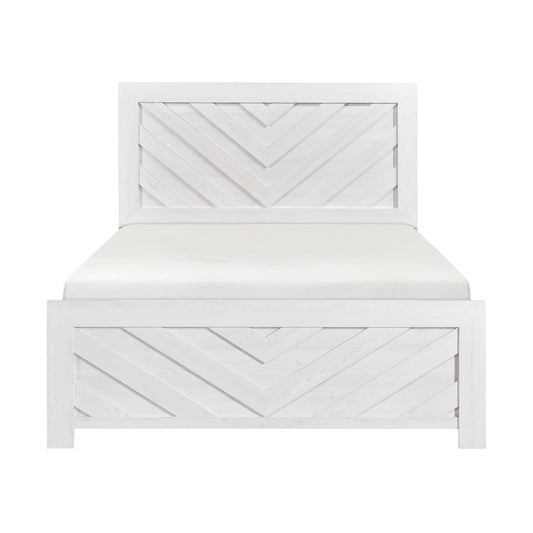 Contemporary White Finish King Size Panel Bed Wooden Bedroom Furniture 1pc, Bed in a Box