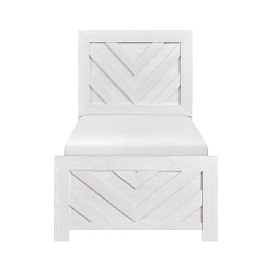 Contemporary White Finish Twin Size Panel Bed Wooden Bedroom Furniture 1pc, Bed in a Box