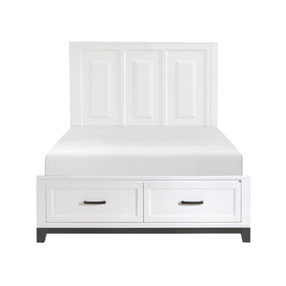 White Finish Queen Platform Bed with Storage Drawers Wooden Bedroom Furniture 1pc