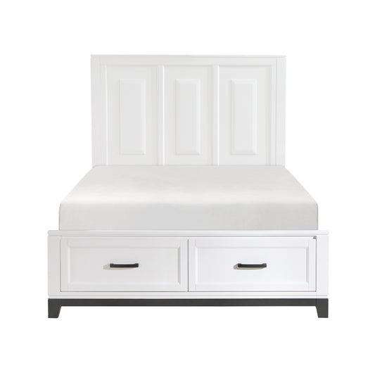 White Finish Queen Platform Bed with Storage Drawers Wooden Bedroom Furniture 1pc