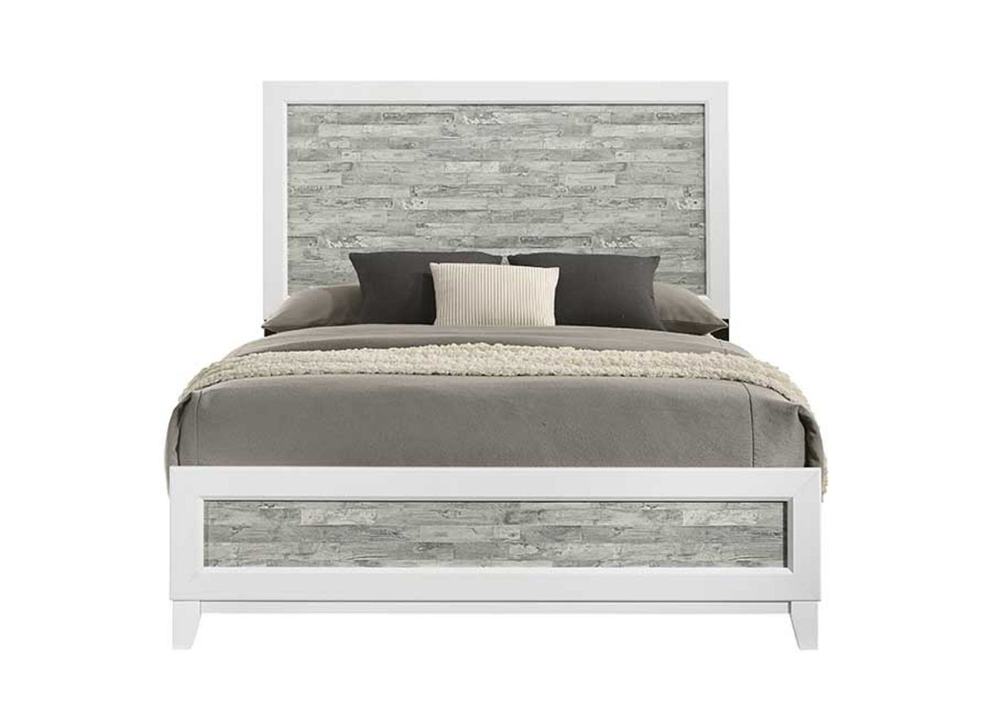 Modern/Contemporary Style Queen Panel Bed 1pc Gray & White Finish Wooden Bedroom Furniture Headboard Footboard