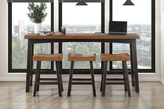 Transitional 4-Piece Counter Height Set, Table and Counter Height Stools Black and Brown Finish Solid Rubberwood Furniture