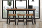 Transitional 4-Piece Counter Height Set, Table and Counter Height Stools Black and Brown Finish Solid Rubberwood Furniture