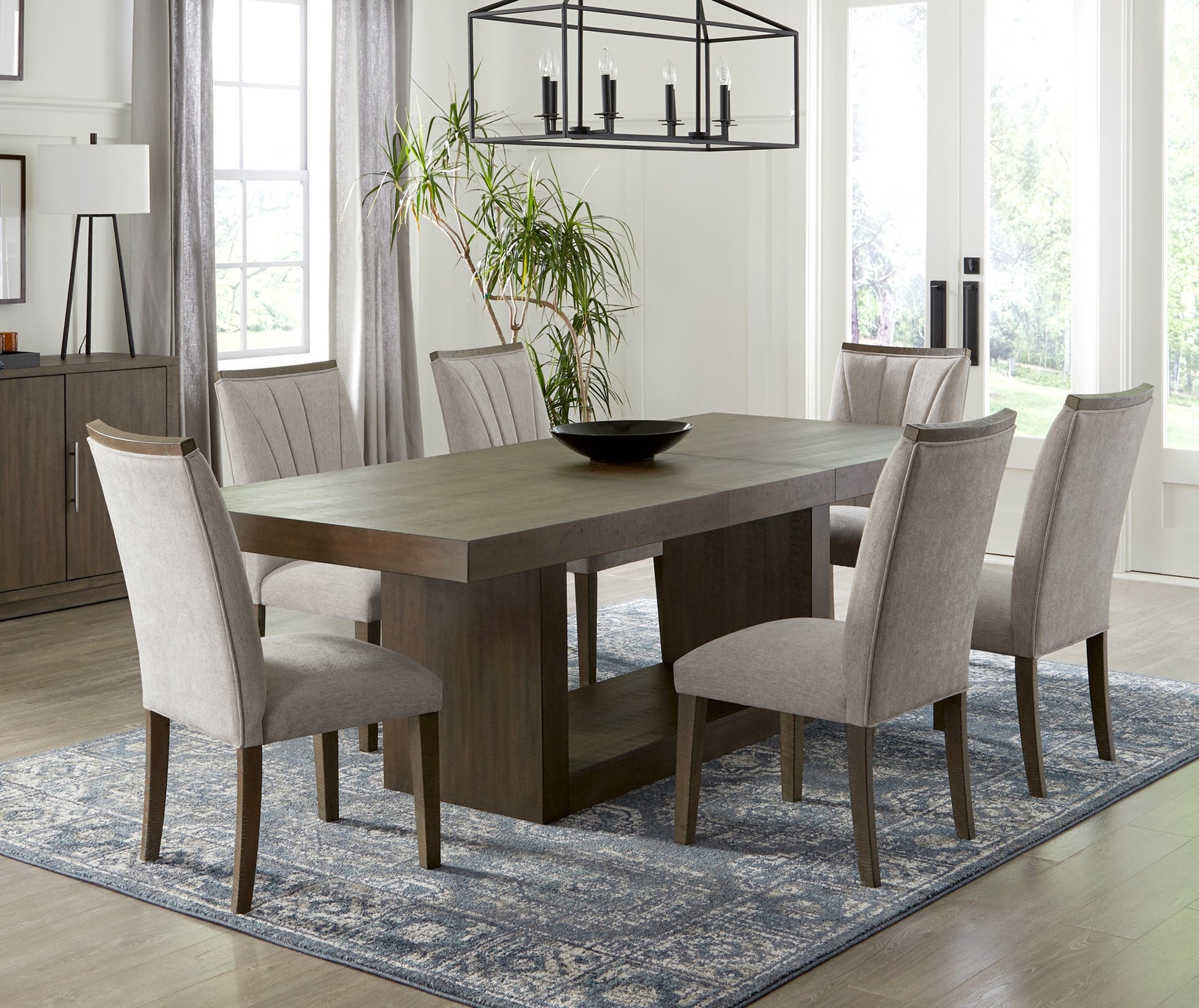 Contemporary Design Brown Finish Dining Set 7pc Extendable Table and 6 Side Chairs Upholstered Wooden Furniture