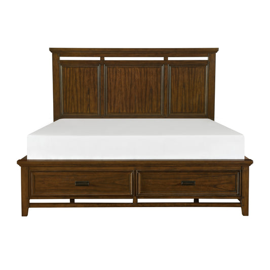 Classic Traditional 1pc Platform Queen Bed with Storage Drawers Brown Cherry Finish Bedroom Furniture
